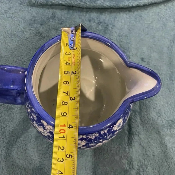 Vintage Victoria Ware Ironstone Pitcher Calico Blue White Floral Flow Blue 6in - Picture 6 of 10